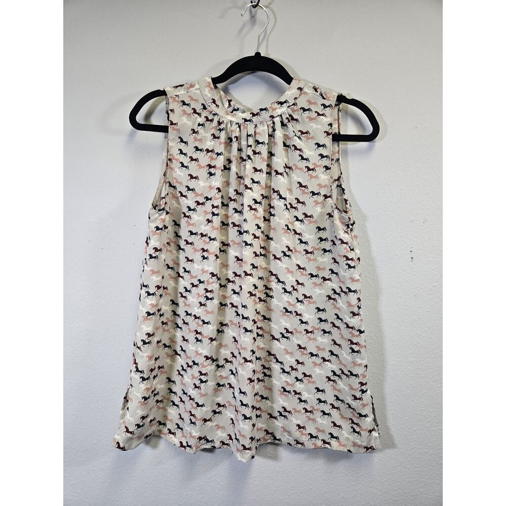 Loft Horse Print Sleeveless Blouse Neutral Equestrian Tank Size M